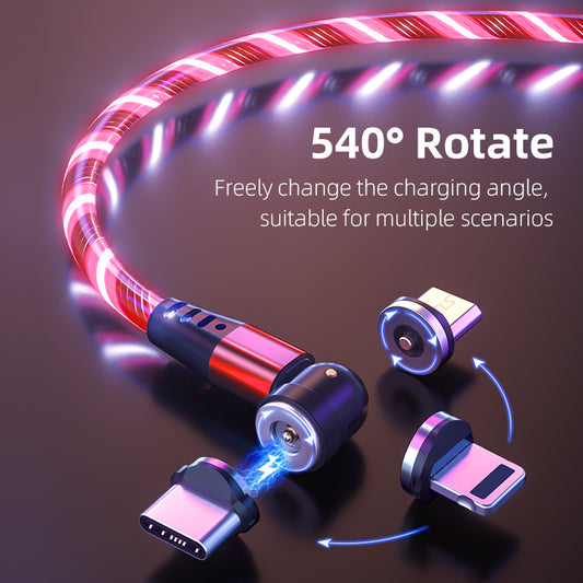 540 Rotate Luminous Magnetic Cable 3A Fast Charging Mobile Phone Charge Cable  USB Type C For I Phone Cable