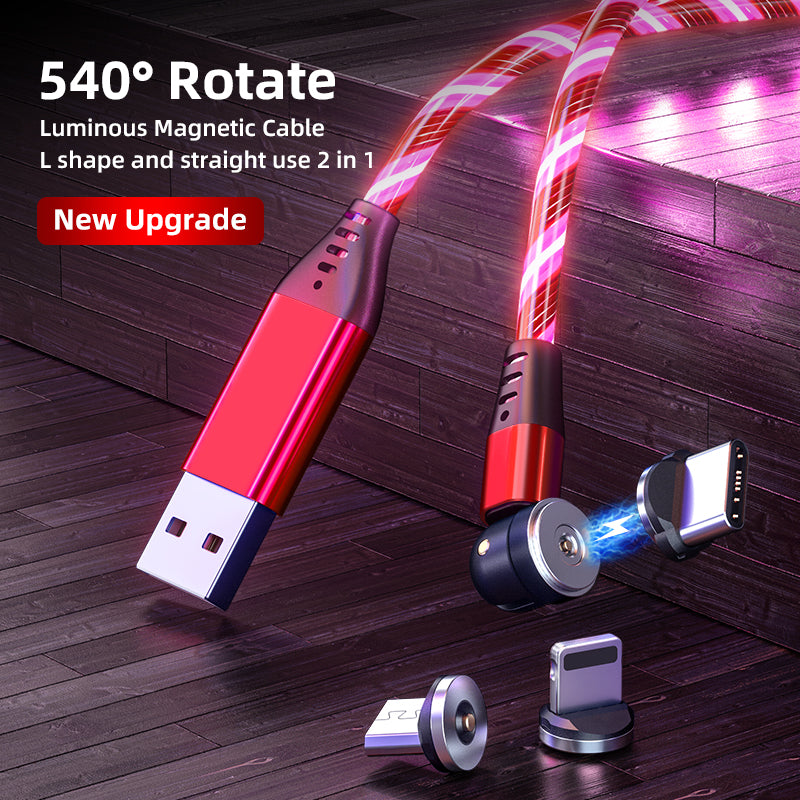 540 Rotate Luminous Magnetic Cable 3A Fast Charging Mobile Phone Charge Cable  USB Type C For I Phone Cable