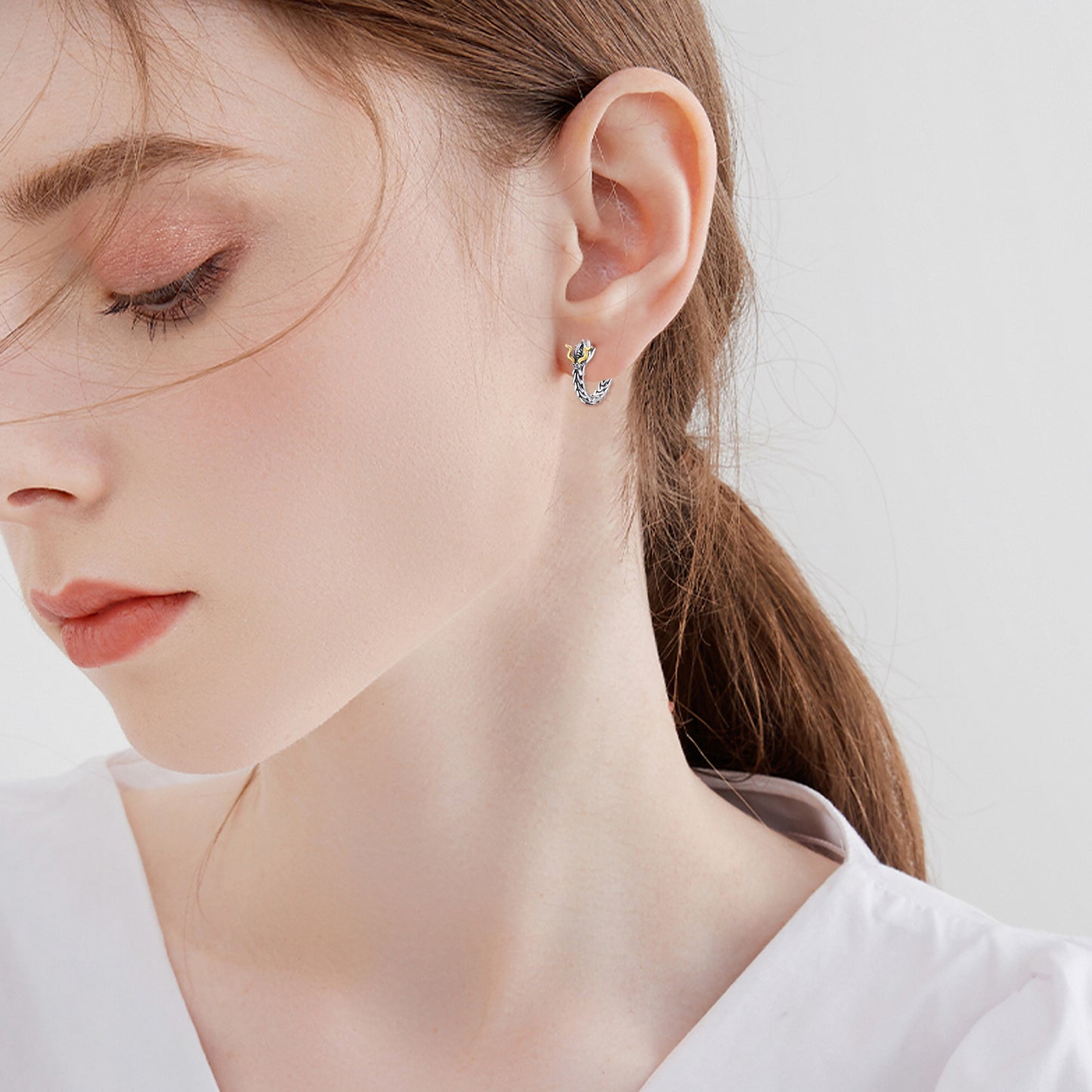 Sterling Silver Dragon Hoop Huggie Earrings Jewelry Gifts for Men