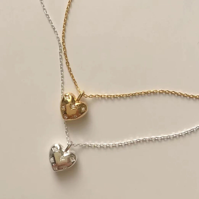 Women's Sterling Silver European And American Heart-shaped Zircon Necklace